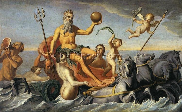 Dafen Village Hand-Painted Oil Canvas: The Return of Neptune INSPIRED BY John Singleton Copley’s c.1754 Neoclassical Mythological Masterpiece