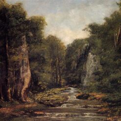 Authentically Rendered 1865 'The River Plaisir Fontaine' by Gustave Courbet - Realist Oil Canvas Landscape, Capturing the Spirit of the Private Collection Original, Perfect for Art Collectors
