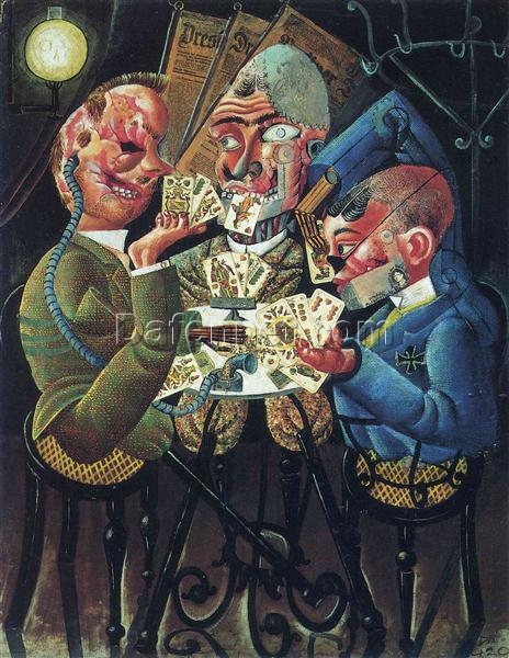 High-Quality Reproduction of Otto Dix’s “The Skat Players” (1920) – A Captivating Dadaist Genre Painting on Oil Canvas