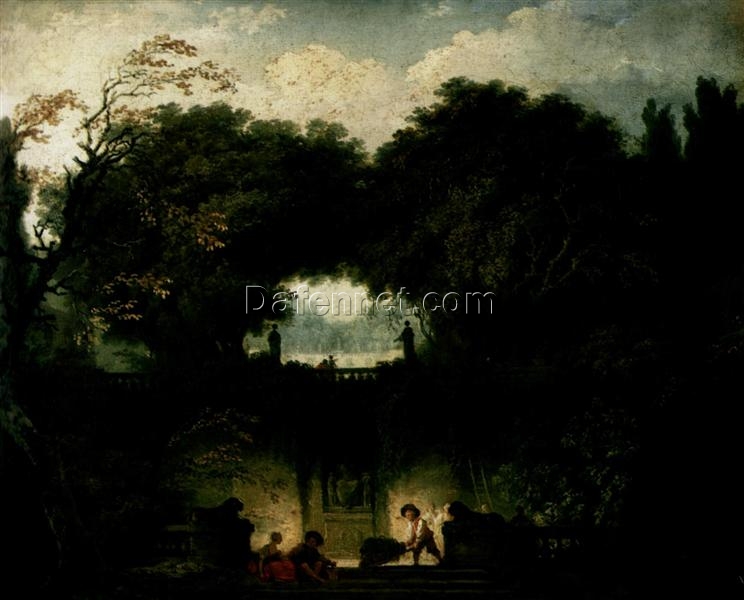 Dafen Village Hand-Painted “The Small Park” Inspired Rococo Landscape Oil Canvas for Home Decor Aficionados