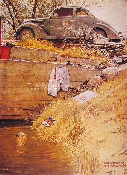 High – Quality Reproduction by Dafen Village of Norman Rockwell’s ‘The Swimming Hole’ – A Must – Have for Collectors of American Art History