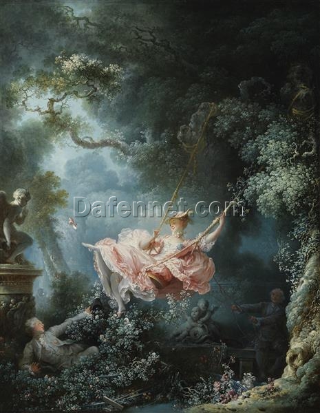 Dafen Village Exquisite Hand-Painted “The Swing” Inspired Rococo Genre Painting Oil Canvas for Home Aesthetic Upgrade