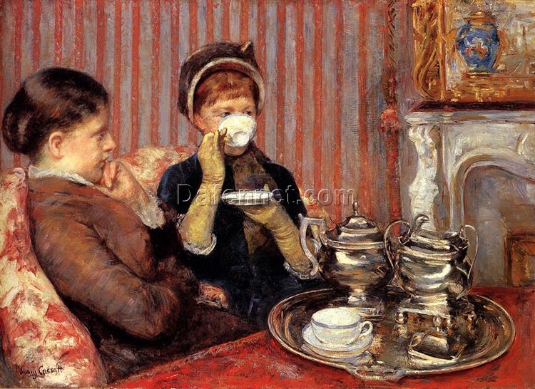 Exquisite Handmade Replica of Mary Cassatt’s ‘The Tea’ – Impressionist Portrait Oil on Canvas from Dafen Village Artisans