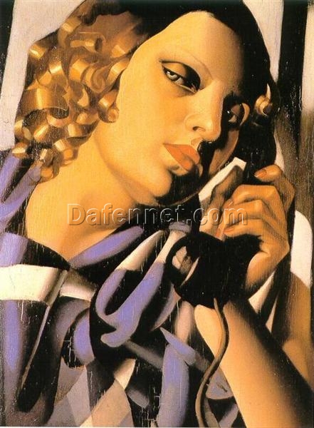 Tamara de Lempicka-Inspired “The Telephone” – Elegant Art Deco Portrait for Timeless Wall Décor & Fine Art Collectors | DaFen Village Studio