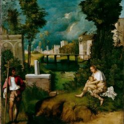 Exquisite Dafen Village Creation: 'The Tempest' Inspired by Giorgione (c.1506 - c.1508) - High Renaissance Genre Oil Painting on Canvas