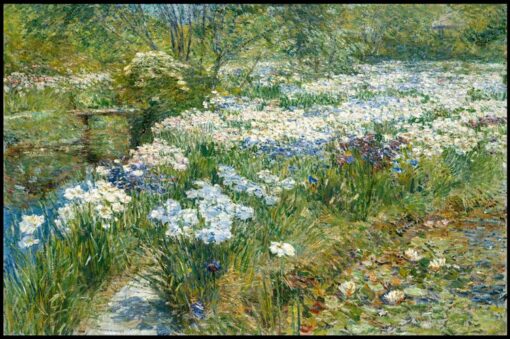 Hand-Painted Replica of Childe Hassam’s “The Water Garden” (1909) – A Serene Impressionist Landscape Oil Painting on Canvas from Dafen Village