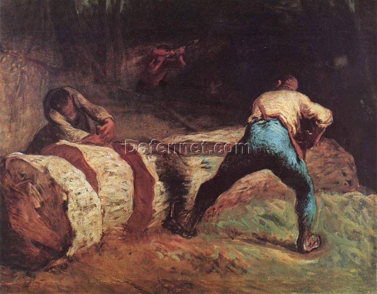 Custom-Sized Realist Genre Painting “The Wood Sawyers” Inspired by Jean-Francois Millet’s 1850 – 1852 Masterpiece – Handmade in Dafen Village