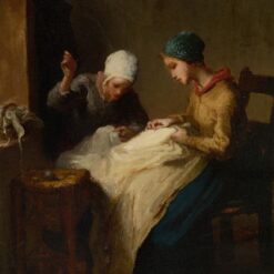 Custom-Sized Realist Genre Painting "The Young Seamstress" Inspired by Jean-Francois Millet - Handmade in Dafen Village to Fit Your Specific Decor Needs
