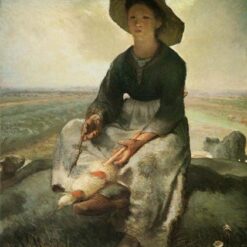 Hand - Painted Realist Genre Painting "The Young Shepherdess" INSPIRED BY Jean - Francois Millet (1870 - 1873) - Skillfully Created by Dafen Village Artisans for Art Enthusiasts