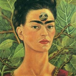 Inspired by Frida Kahlo – Thinking About Death | Hand-Painted Oil Portrait | Naïve Art Masterpiece | DaFen Village Studio