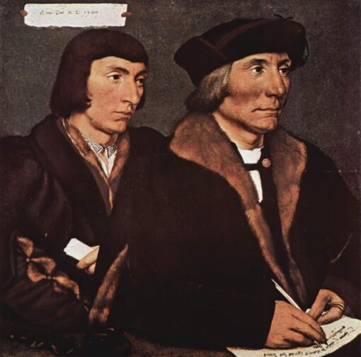 Exquisite ‘Thomas Godsalve of Norwich and his Son, John’ Inspired Oil on Panel – Embodying Northern Renaissance Spirit by Dafen Village Studio
