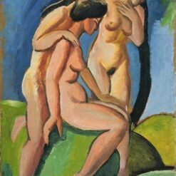Dafen Village - Inspired Reproduction of August Macke's 1913 'Three Nudes' - Expressionist Nude Oil Painting on Canvas for Art Connoisseurs