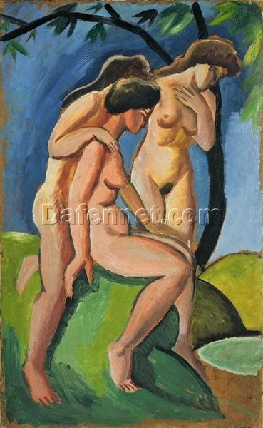 Dafen Village – Inspired Reproduction of August Macke’s 1913 ‘Three Nudes’ – Expressionist Nude Oil Painting on Canvas for Art Connoisseurs