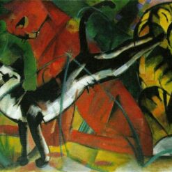 Franz Marc's 'Three Cats' Expressionist Style Hand-painted Oil Canvas - Ideal for Creating an Artistic and Whimsical Atmosphere in Your Space