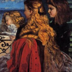 Enchanting Gustave Courbet's 'Three English Girls at a Window' Realist Oil on Canvas Portrait - 1865 Masterpiece from Ny Carlsberg Glyptotek