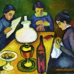 Dafen Village's Exquisite Reproduction of August Macke's 'Three Women at the Table by the Lamp' (1912) - Expressionist Genre Oil Painting for Art Lovers