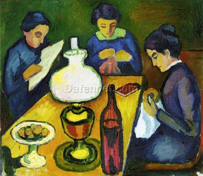 Dafen Village’s Exquisite Reproduction of August Macke’s ‘Three Women at the Table by the Lamp’ (1912) – Expressionist Genre Oil Painting for Art Lovers