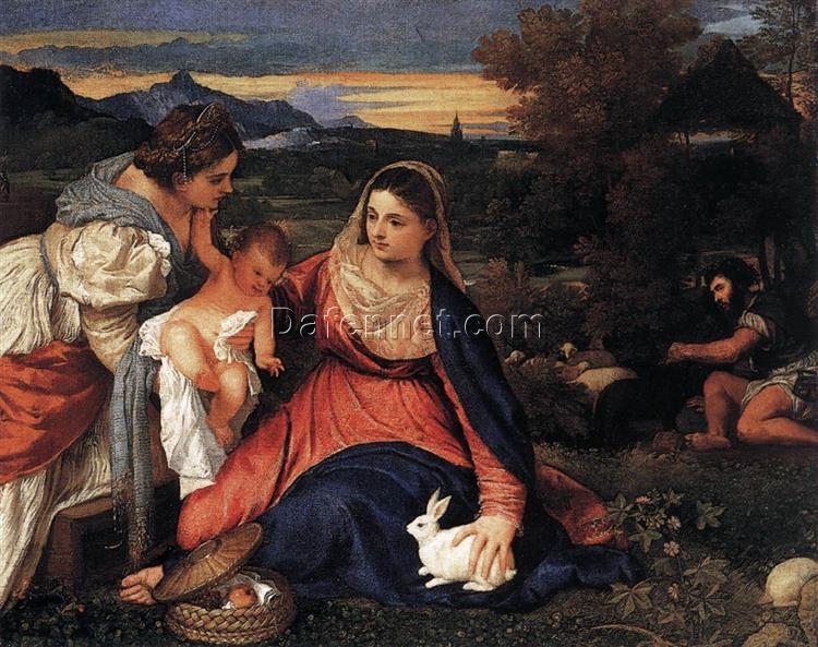 The Madonna and Child with St. Catherine and a Rabbit – Titian’s High Renaissance Religious Oil Painting Reproduction from DaFen Village Studio