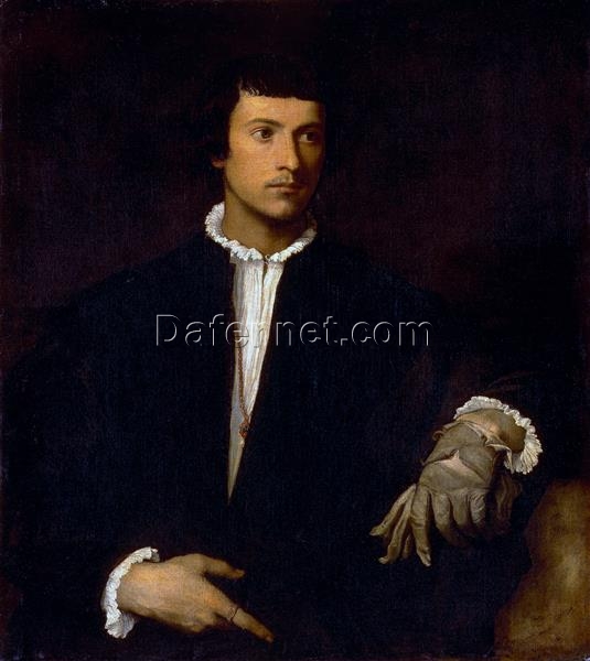 Renaissance Portrait Masterpiece – Man with a Glove by Titian – Handmade Oil Painting for Classic Interiors