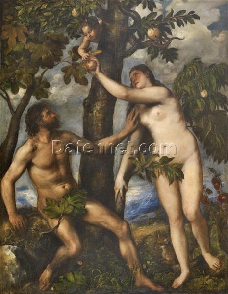 The Fall of Man Inspired by Titian – Mannerist Religious Oil Painting from Da Fen Village Studio