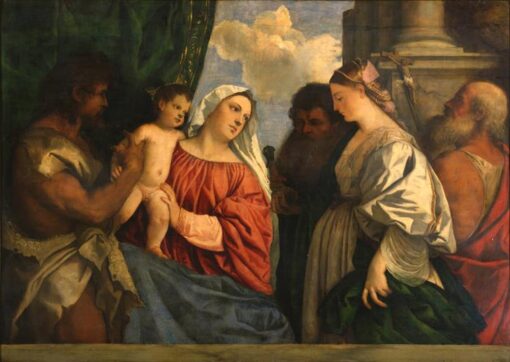 High Renaissance Religious Art – The Virgin and Child with Four Saints Inspired by Titian for Custom Home Décor