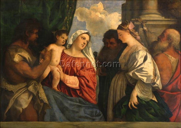 High Renaissance Religious Art – The Virgin and Child with Four Saints Inspired by Titian for Custom Home Décor