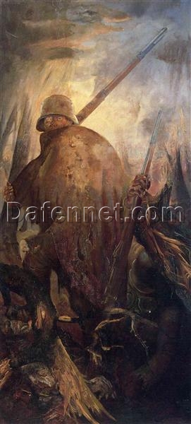 Customizable Reproduction of Otto Dix’s “Trench Warfare” – Tailored Veristic Battle Painting in Oil on Paper