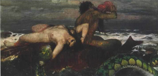 Authentic Handmade Symbolist Artwork of “Triton and Nereid” INSPIRED BY Arnold Böcklin