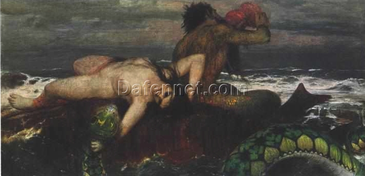Authentic Handmade Symbolist Artwork of “Triton and Nereid” INSPIRED BY Arnold Böcklin