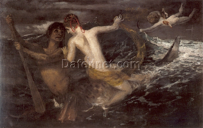 Symbolism-Inspired Reproduction: Arnold Böcklin’s Triton Carrying a Nereid on His Back Mythological Oil Painting