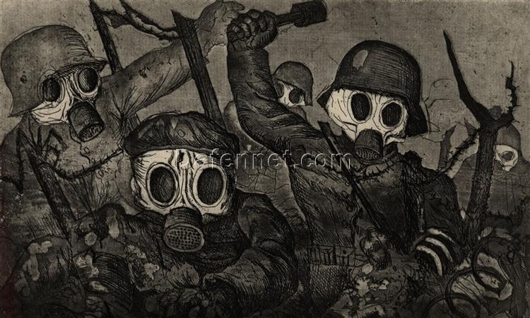 Customizable Reproduction of Otto Dix’s “Stormtroops Advancing Under Gas” (1924) – Tailored Expressionist Battle Painting