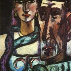 Expressionist Oil Depicting Snake Charmer and Clown INSPIRED BY Max Beckmann’s 1948 Work