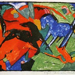 Franz Marc's 'Two Horses' Cubist Style Hand-painted Oil Canvas Replica - Perfect for Adding a Touch of Modern Artistry to Small Spaces