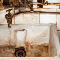 Authentic Reproduction of Lucian Freud's 'Two Japanese Wrestlers by a Sink' (1983) - Expressionist Interior Oil Painting