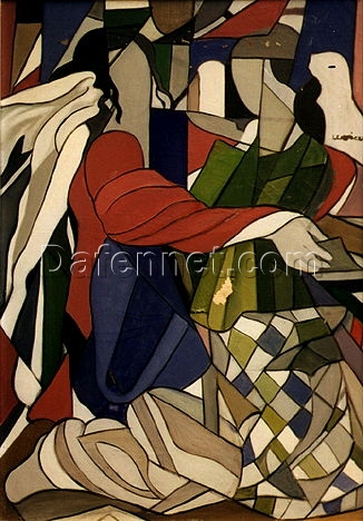 Two Kneeling Figures” – Cubist Artwork by Tamara de Lempicka | Museum-Quality Oil Painting