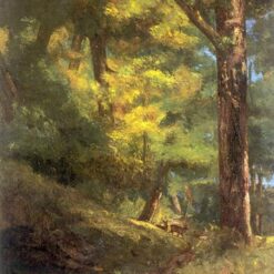 High-Resolution Print Inspired by Gustave Courbet's 'Two Roe Deers in the Forest' (Deux Chevre Uils Dans la Foret) - An Affordable Way to Adorn Your Space with Realist Landscape Art from Dafen Village