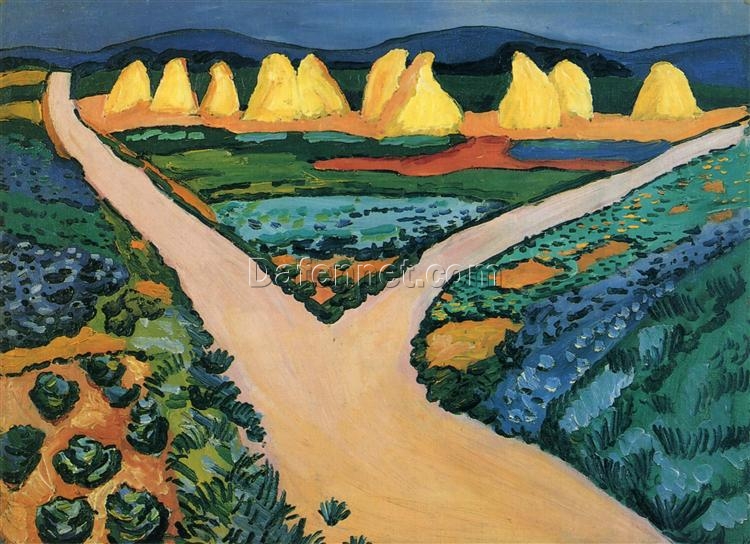 Exquisite Dafen Village Reproduction Inspired by August Macke’s ‘Vegetable fields’ (1911) – Expressionist Landscape Oil on Canvas for Art Collectors