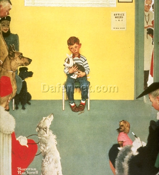 Dafen Village Studio’s Exquisite Reproduction – Inspired by Norman Rockwell’s 1952 Regionalism Genre Painting ‘Veterinarian’ Oil on Canvas for Art Aficionados