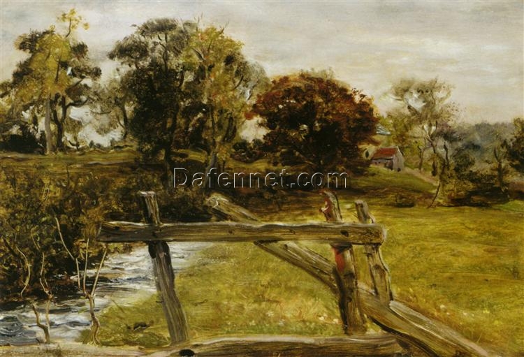 Charming Hand – Painted Replica of John Everett Millais’ “View Near Hampstead” – High – Quality Realist Landscape Oil Painting on Panel from Dafen Village Studios for Art Lovers Searching for Idyllic Scenes on Google