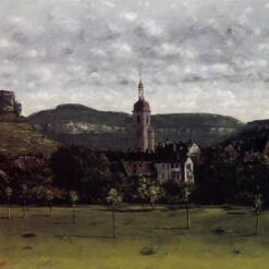 Stunning c.1858 Gustave Courbet - Inspired 'View of Ornans and Its Church Steeple' Realist Landscape Oil Painting - Handcrafted by Dafen Village Studio, Great for Gifting Art Lovers