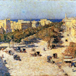 Hand-Painted Replica of Childe Hassam's "View of the Paseo del Prado" (1895) - Exquisite Impressionist Cityscape Oil Painting on Canvas from Dafen Village, Ideal for Art Lovers and Spanish-Themed Decor