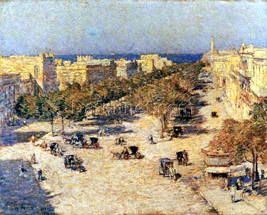 Hand-Painted Replica of Childe Hassam’s “View of the Paseo del Prado” (1895) – Exquisite Impressionist Cityscape Oil Painting on Canvas from Dafen Village, Ideal for Art Lovers and Spanish-Themed Decor