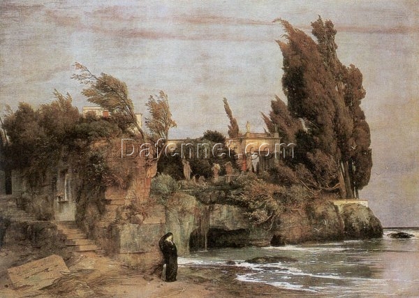 Charming Romantic Seascape Oil Replica INSPIRED BY Böcklin’s Villa by the Sea