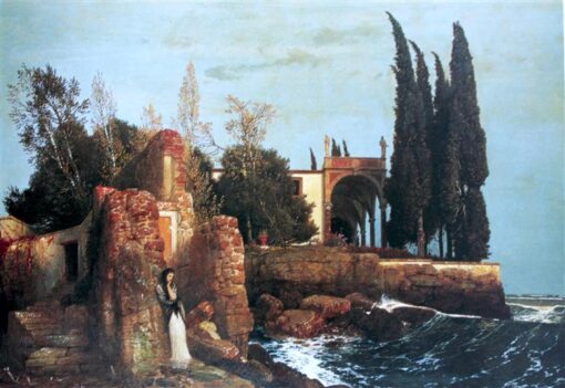 Böcklin-Inspired “Villa by the Sea” Oil Painting – Symbolist Landscape Art for Luxury Home & Hotel Wall Décor | DaFen Village Studio
