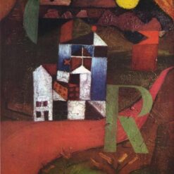 Authentic - looking 'Villa R' by Paul Klee - Inspired Cubist Cityscape Oil Painting on Panel from Dafen Village