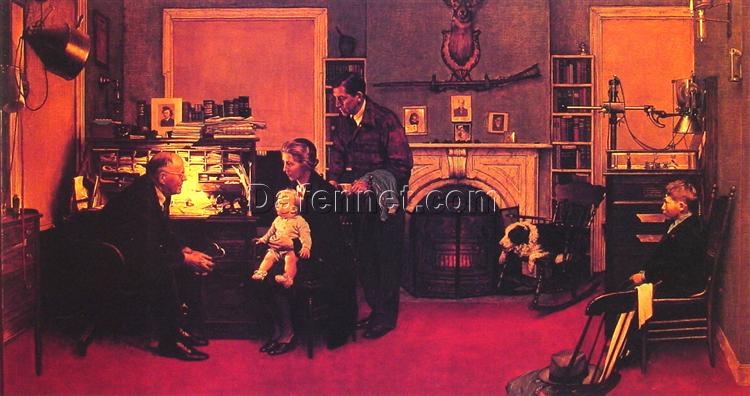 Dafen Village’s Exquisite Replica – Inspired by Norman Rockwell’s 1947 ‘Visits a Country Doctor’ Regionalism Genre Oil Painting
