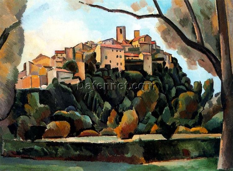 Exquisite Hand-Painted Oil Painting Inspired by Andre Derain’s 1910 ‘Vista de Saint Paul de Vence’ – A Cubist Cityscape Masterpiece from Dafen Village Studio for Art Aficionados