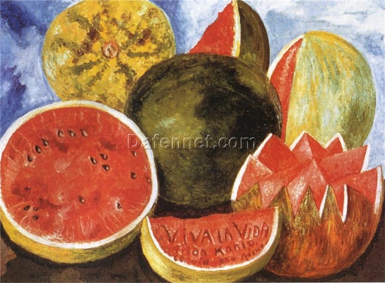 Inspired by Frida Kahlo – Viva la Vida, Watermelons | Hand-Painted Oil Painting | Mexican Naïve Art Still Life | DaFen Village Studio