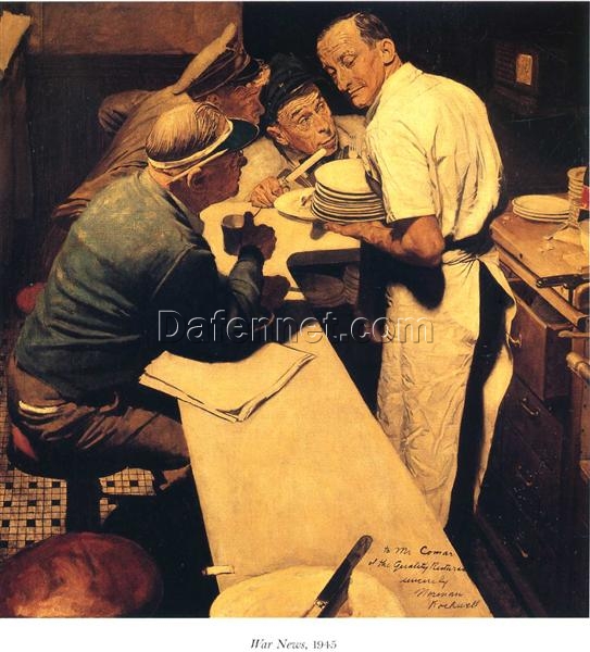 Authentic – Looking Replica of Norman Rockwell’s ‘War News’ Inspired by 1945 Original – Hand – Painted in Dafen Village, 103×105 cm Oil on Canvas