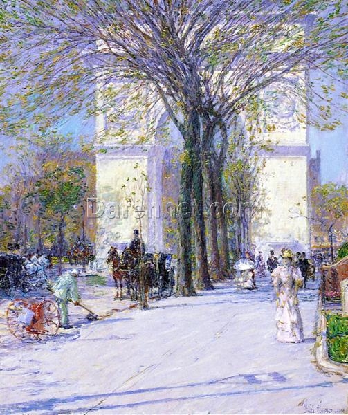 Dafen Village Inspired Reproduction of Childe Hassam’s “Washington Arch, Spring” (1893) – High-Quality Impressionist Genre Oil Painting for Sale, Great for Art Collections and Interior Design